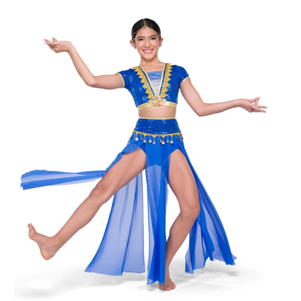 Sparkling Blue and Gold Kids Dance Costume
